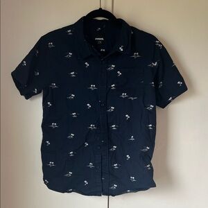 RSQ Navy Blue Button Down Shirt with White Print